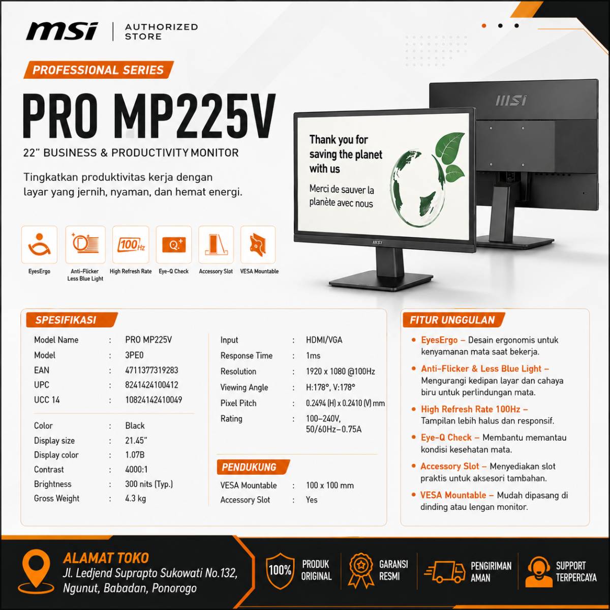 Monitor 22 inc MSI 3PEO IPS 